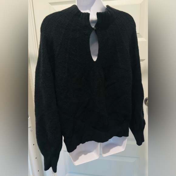 Anthropologie Lions Tie Back Wool Black Cowl Neck Sweater Size XL - Picture 3 of 4